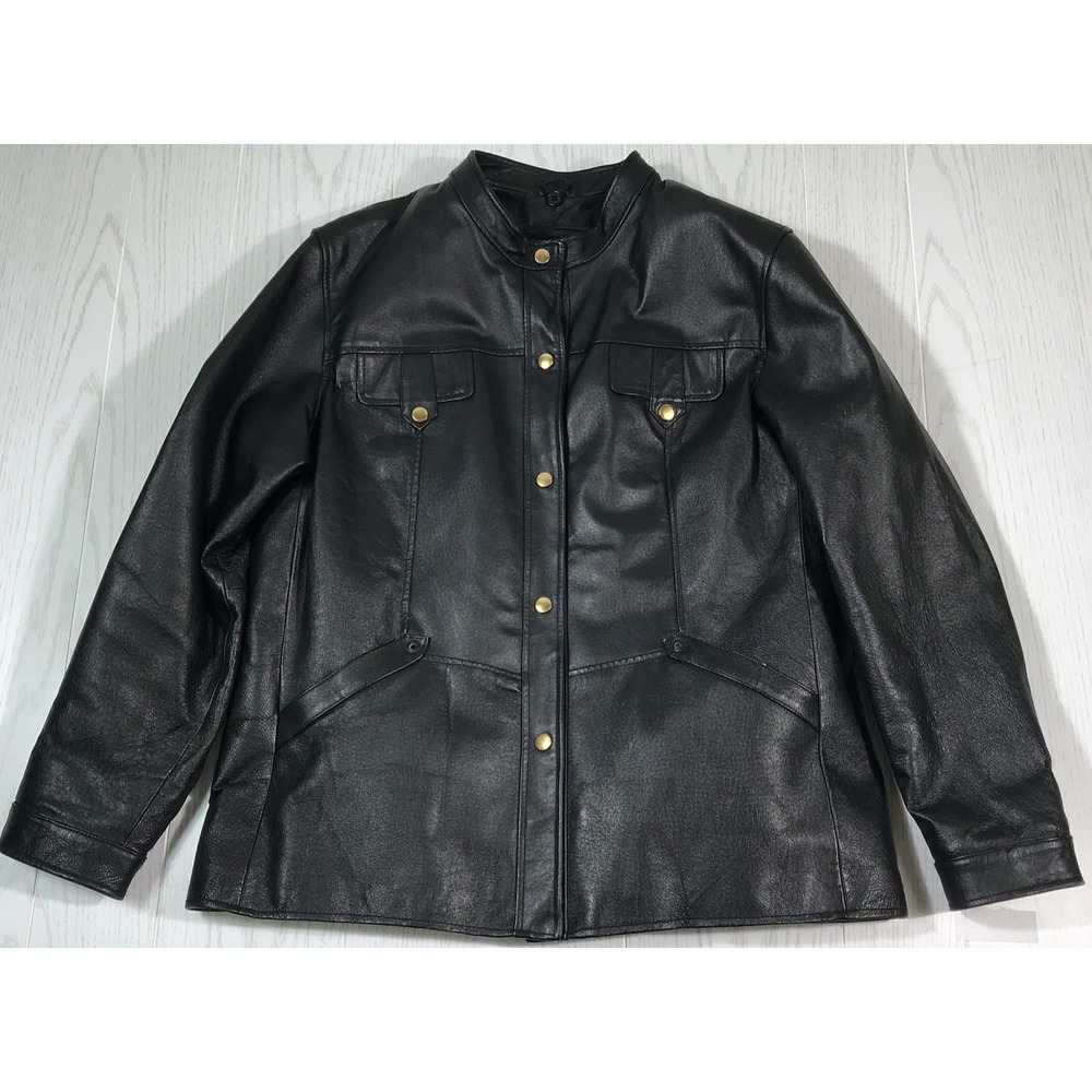 Excelled Collection Black Leather Jacket Women L Biker Heavyweight Zip Lining